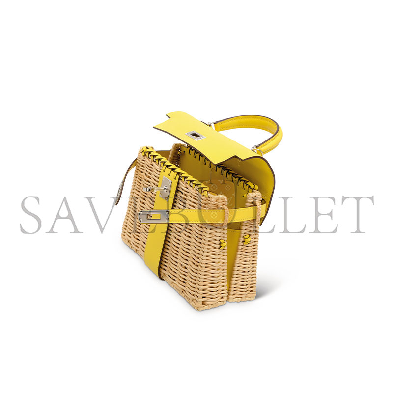 H**mes master jaune de naples swift leather & osier mini picnic kelly with palladium hardware (20*14*8cm)